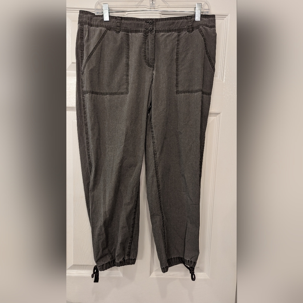 Tommy Bahama Relax gray high waist cotton drawstring cropped Capri pants size 8